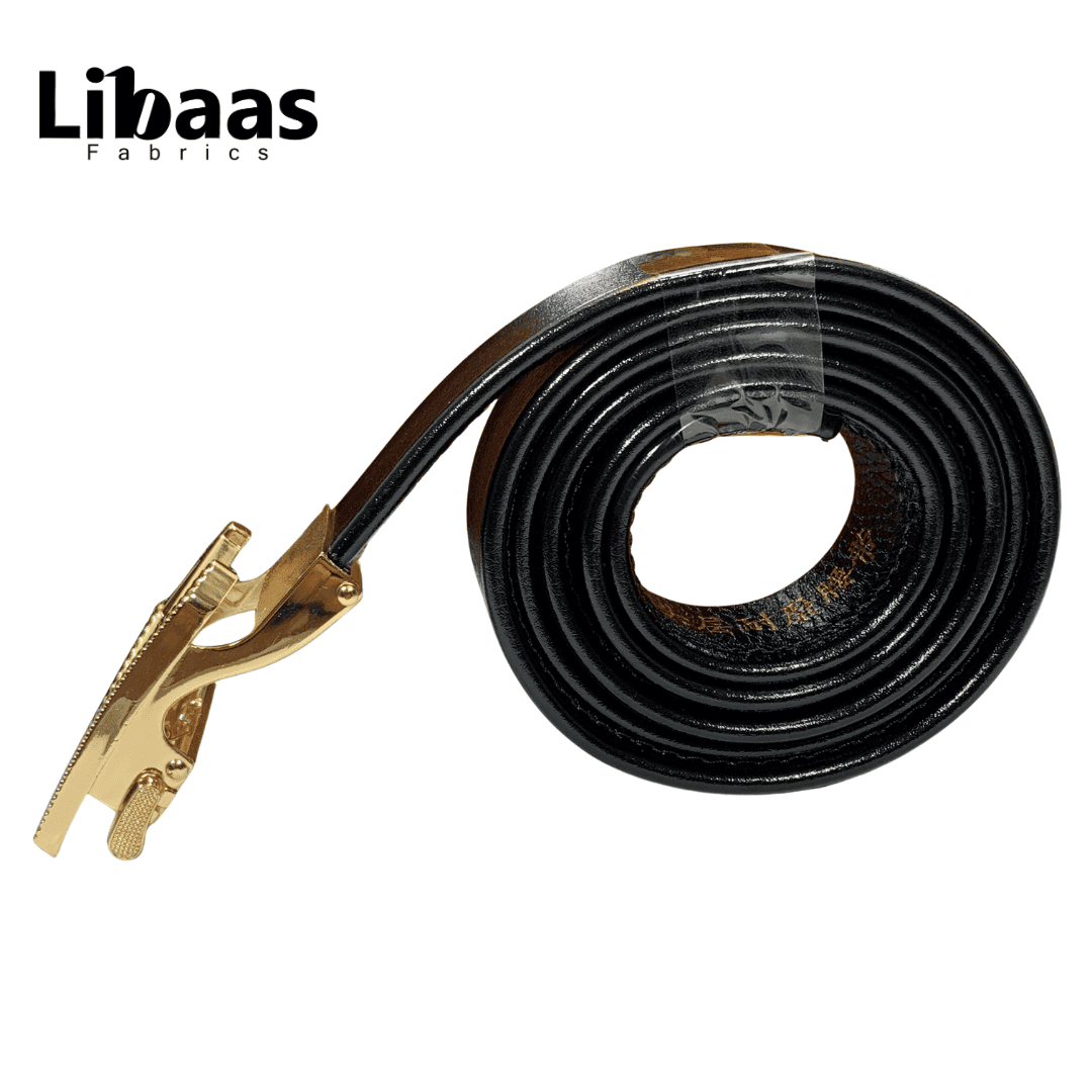 Men's Black Genuine Leather Belt with Signature Gold Geometric Buckle - Libaas Fabrics