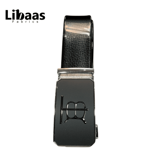 Men’s Black Leather Belt with Glossy Chrome Buckle - Libaas Fabrics