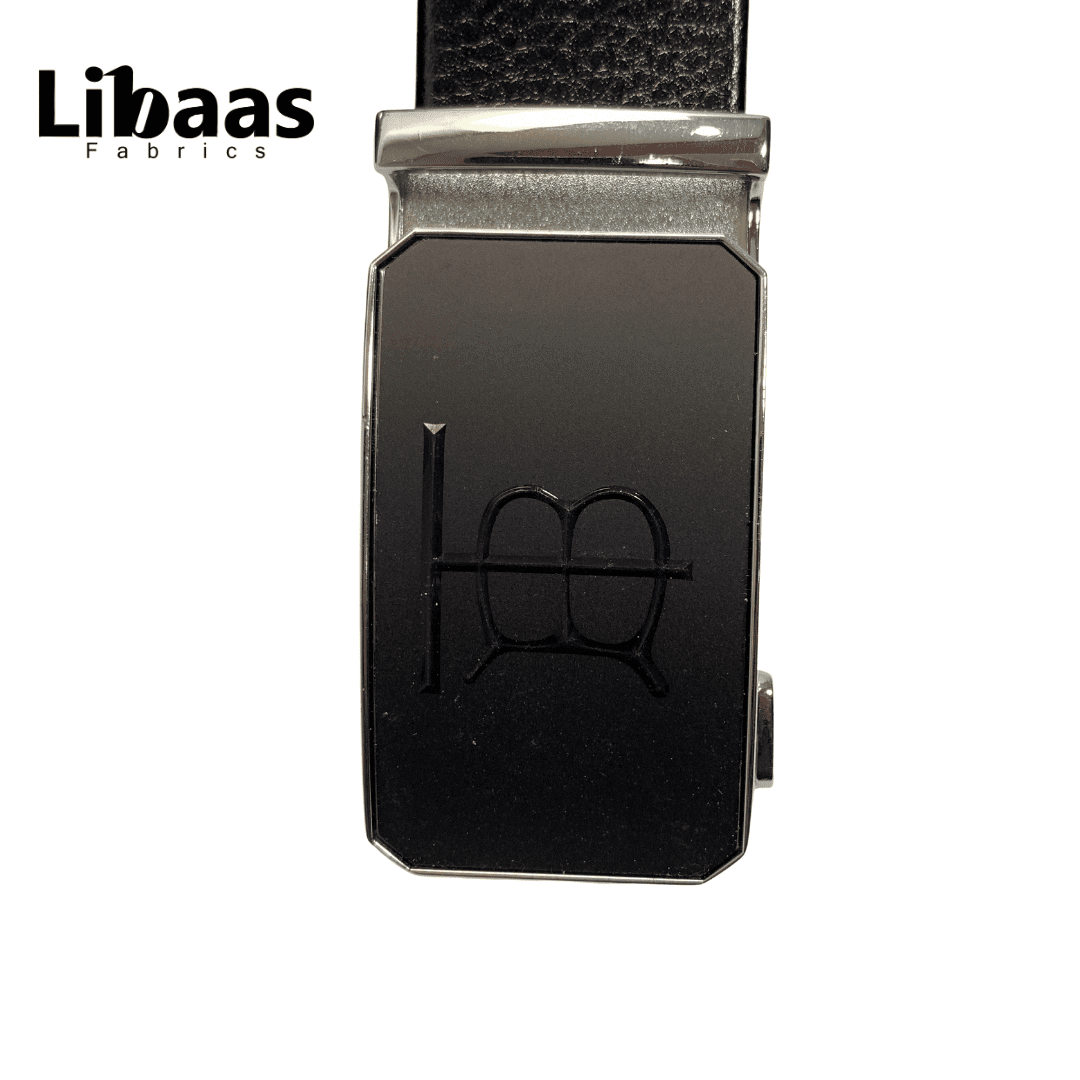 Men’s Black Leather Belt with Glossy Chrome Buckle - Libaas Fabrics