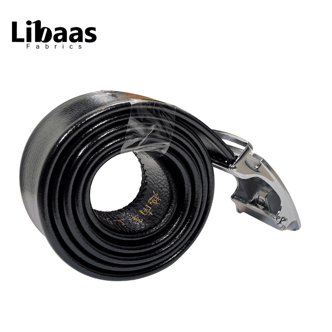 Men’s Black Leather Belt with Glossy Chrome Buckle - Libaas Fabrics