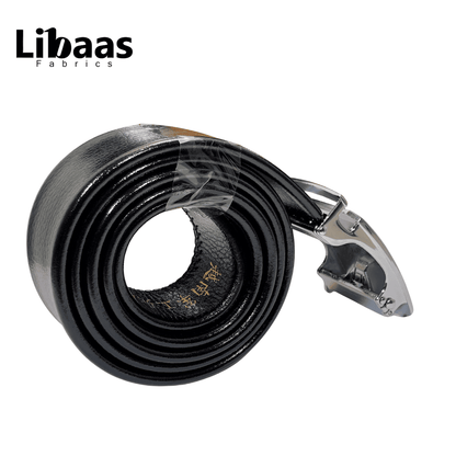 Men’s Black Leather Belt with Glossy Chrome Buckle - Libaas Fabrics
