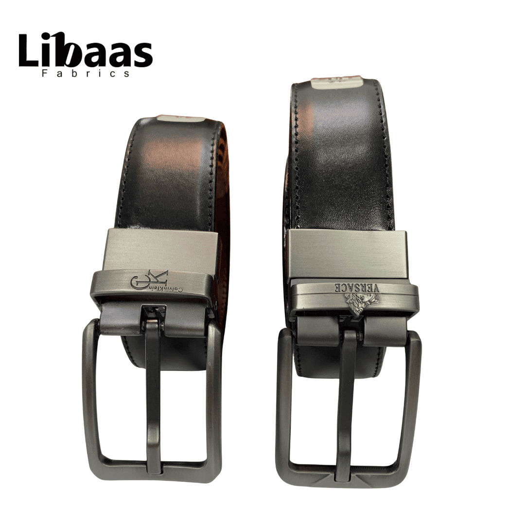 Men's Double sided Genuine Leather Belt - Black & Brown | Sizes 42 - 52 - Libaas Fabrics