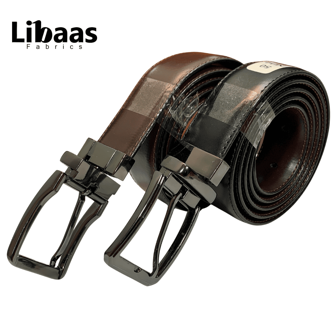 Men's Double sided Genuine Leather Belt - Black & Brown | Sizes 42 - 52 - Libaas Fabrics