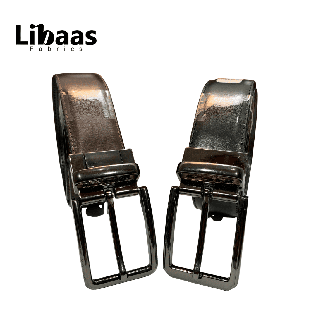 Men's Double sided Genuine Leather Belt - Black & Brown | Sizes 42 - 52 - Libaas Fabrics