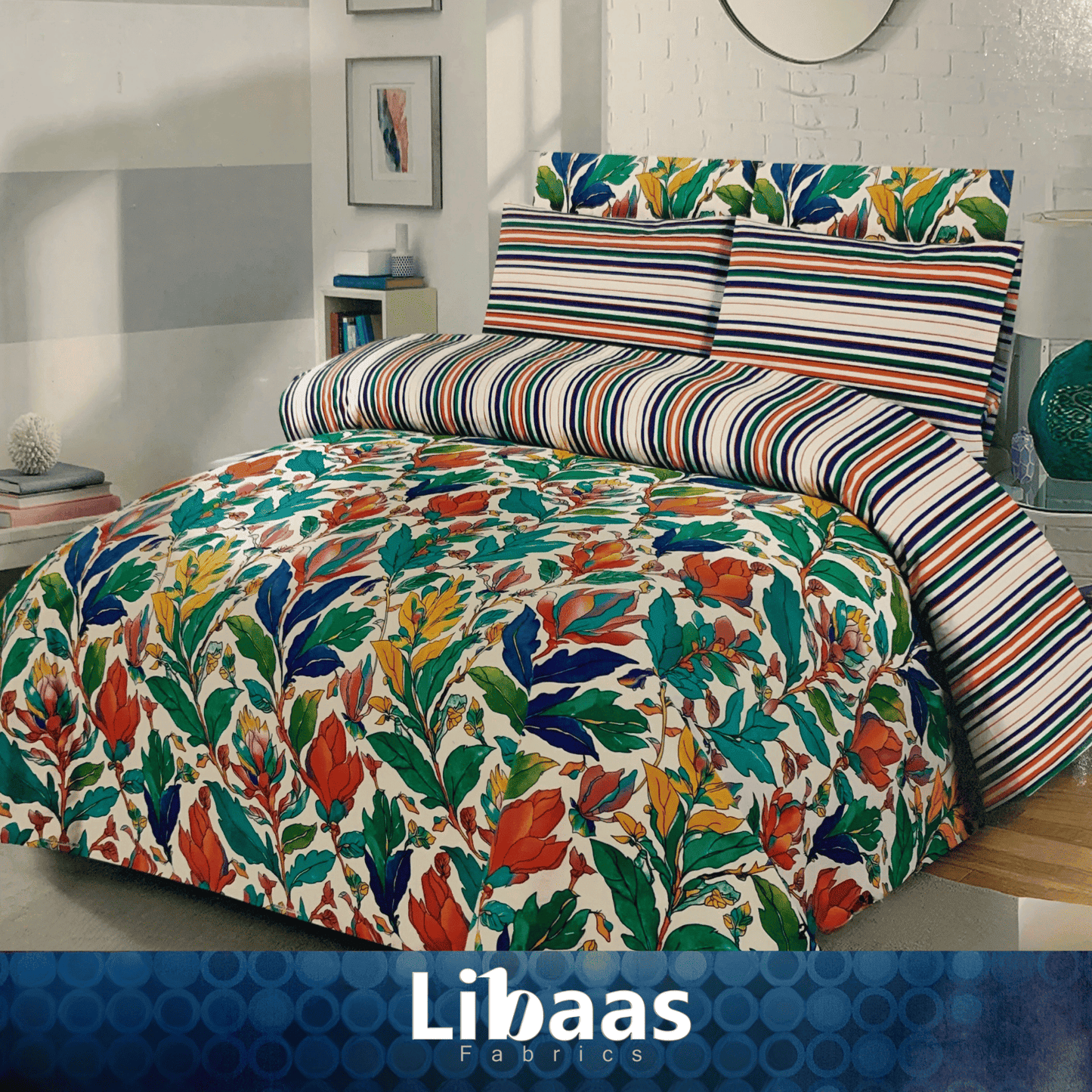Multicolor Tropical Floral Bed Sheet Set - Libaas Fabrics