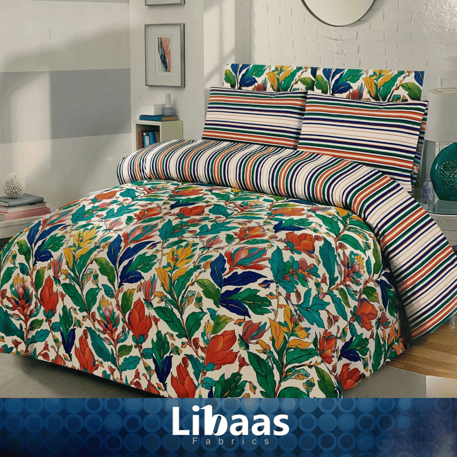 Multicolor Tropical Floral Bed Sheet Set - Libaas Fabrics