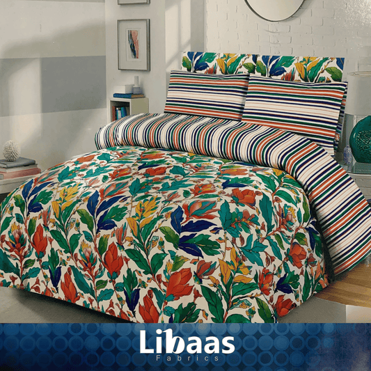 Multicolor Tropical Floral Bed Sheet Set - Libaas Fabrics