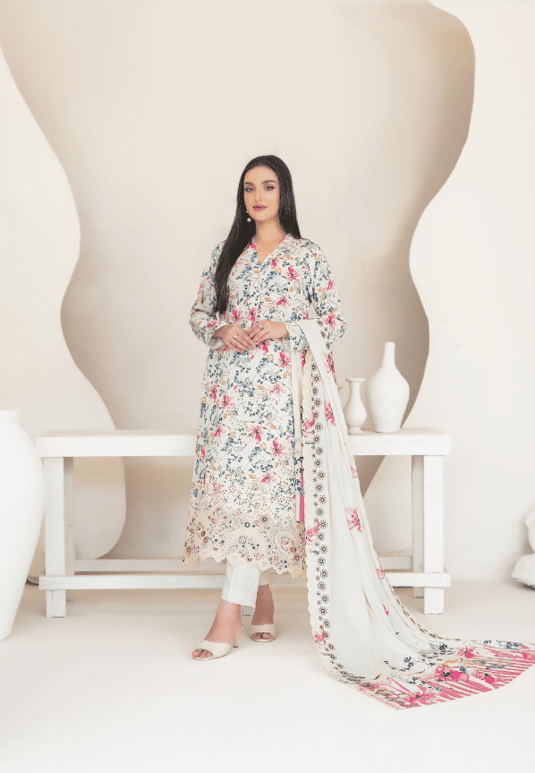 MUSKAAN digital print cutwork shirt, dupatta, trouser - By TAWAKAL (Unstitched) - Libaas Fabrics