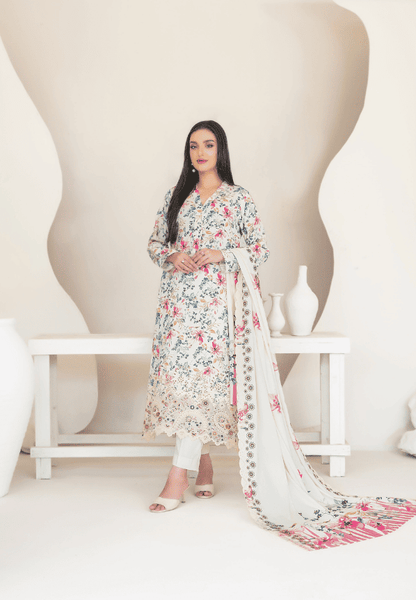 MUSKAAN digital print cutwork shirt, dupatta, trouser - By TAWAKAL (Unstitched) - Libaas Fabrics