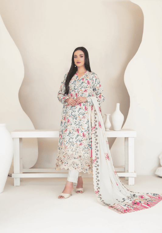 MUSKAAN digital print cutwork shirt, dupatta, trouser - By TAWAKAL (Unstitched) - Libaas Fabrics