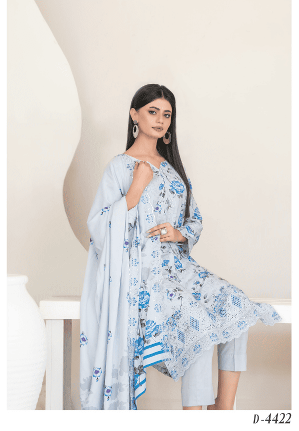 MUSKAAN digital print cutwork shirt, dupatta, trouser - By TAWAKAL (Unstitched) - Libaas Fabrics