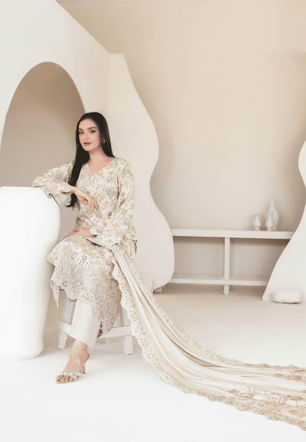 MUSKAAN digital print cutwork shirt, dupatta, trouser - By TAWAKAL (Unstitched) - Libaas Fabrics