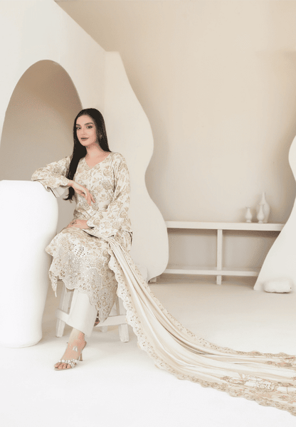 MUSKAAN digital print cutwork shirt, dupatta, trouser - By TAWAKAL (Unstitched) - Libaas Fabrics