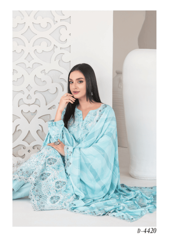 MUSKAAN digital print cutwork shirt, dupatta, trouser - By TAWAKAL (Unstitched) - Libaas Fabrics
