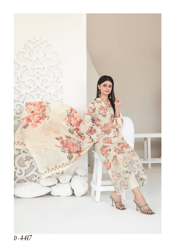 MUSKAAN digital print cutwork shirt, dupatta, trouser - By TAWAKAL (Unstitched) - Libaas Fabrics