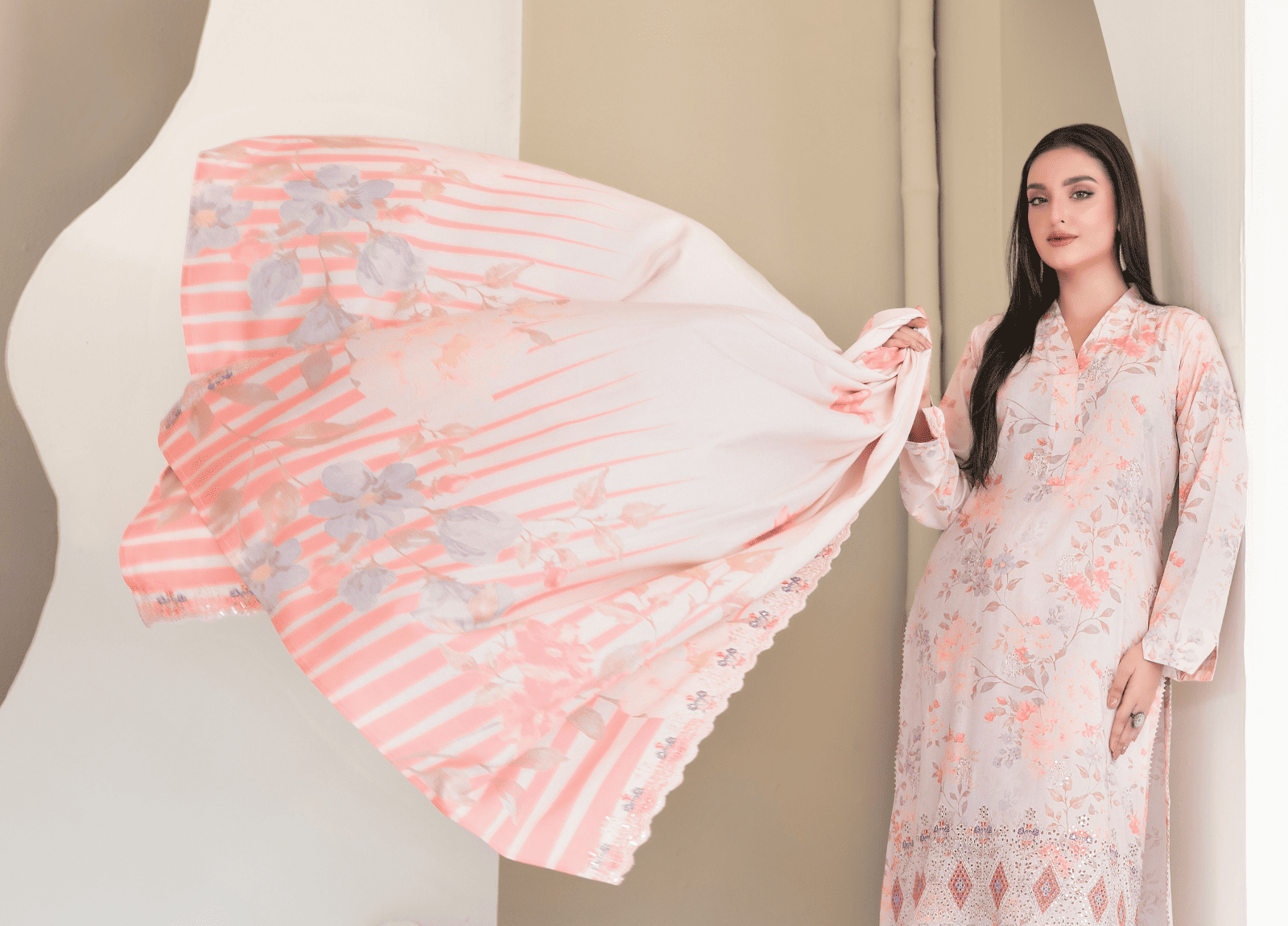 MUSKAAN digital print cutwork shirt, dupatta, trouser - By TAWAKAL (Unstitched) - Libaas Fabrics