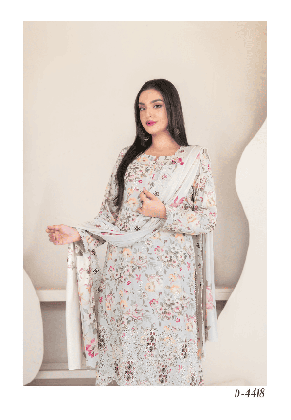 MUSKAAN digital print cutwork shirt, dupatta, trouser - By TAWAKAL (Unstitched) - Libaas Fabrics