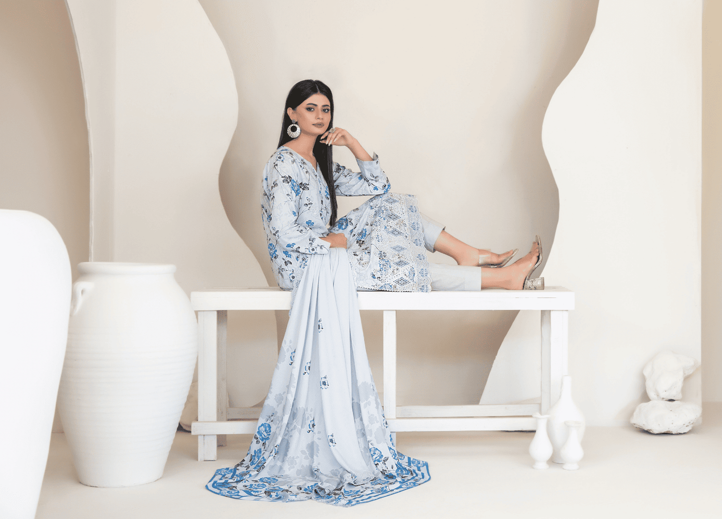 MUSKAAN digital print cutwork shirt, dupatta, trouser - By TAWAKAL (Unstitched) - Libaas Fabrics