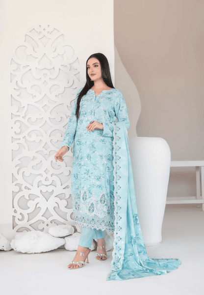 MUSKAAN digital print cutwork shirt, dupatta, trouser - By TAWAKAL (Unstitched) - Libaas Fabrics