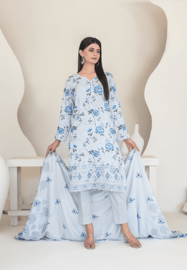 MUSKAAN digital print cutwork shirt, dupatta, trouser - By TAWAKAL (Unstitched) - Libaas Fabrics