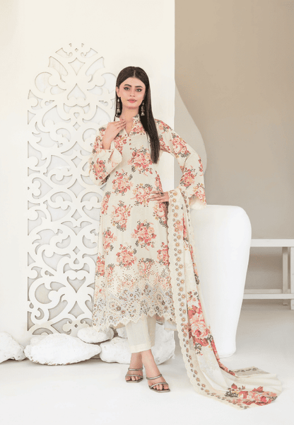 MUSKAAN digital print cutwork shirt, dupatta, trouser - By TAWAKAL (Unstitched) - Libaas Fabrics