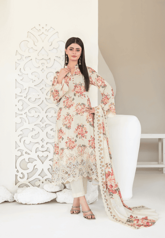 MUSKAAN digital print cutwork shirt, dupatta, trouser - By TAWAKAL (Unstitched) - Libaas Fabrics