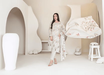 MUSKAAN digital print cutwork shirt, dupatta, trouser - By TAWAKAL (Unstitched) - Libaas Fabrics