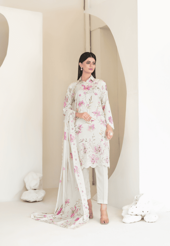 MUSKAAN digital print cutwork shirt, dupatta, trouser - By TAWAKAL (Unstitched) - Libaas Fabrics