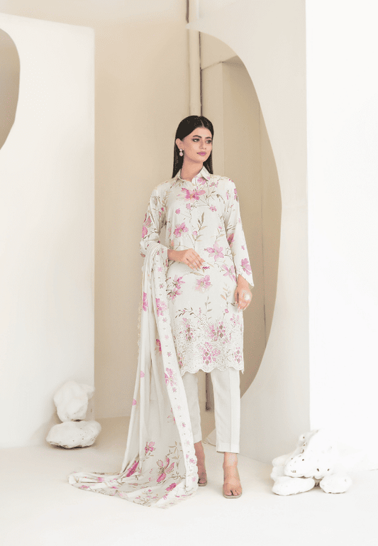 MUSKAAN digital print cutwork shirt, dupatta, trouser - By TAWAKAL (Unstitched) - Libaas Fabrics