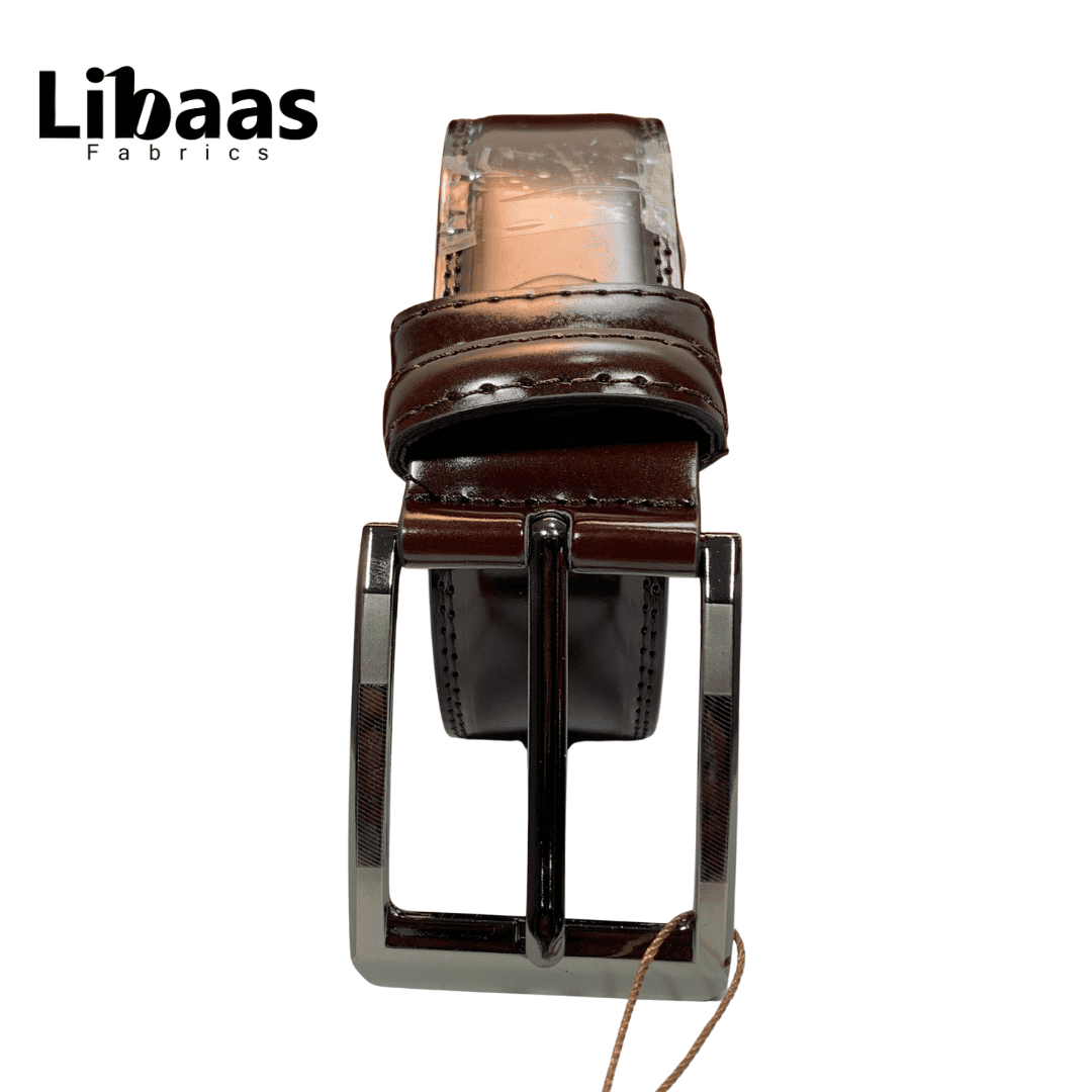 Premium Chinese Leather Belt – Classic Pin Buckle | Black, Brown & Crimson - Libaas Fabrics