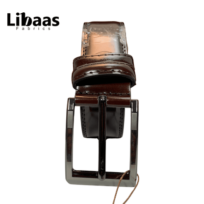 Premium Chinese Leather Belt – Classic Pin Buckle | Black, Brown & Crimson - Libaas Fabrics