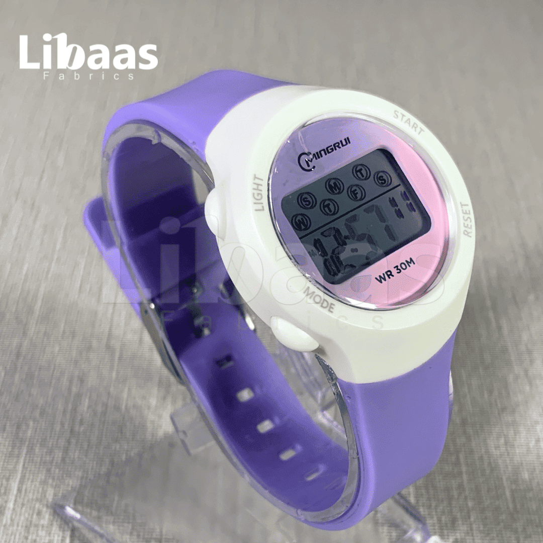 Purple & White Digital Watch with Pink Dial - Libaas Fabrics