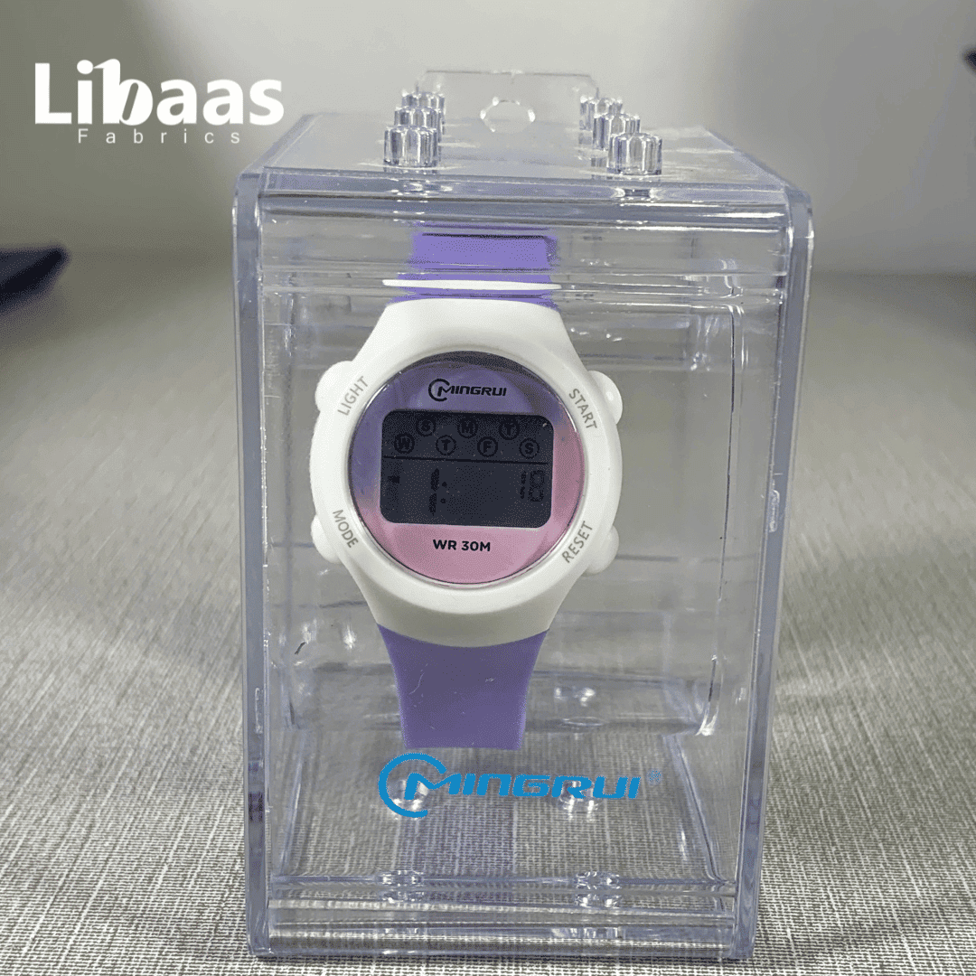 Purple & White Digital Watch with Pink Dial - Libaas Fabrics