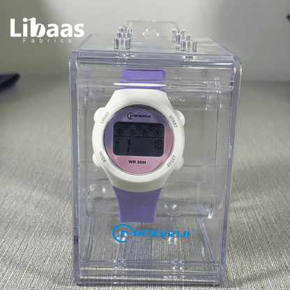 Purple & White Digital Watch with Pink Dial - Libaas Fabrics
