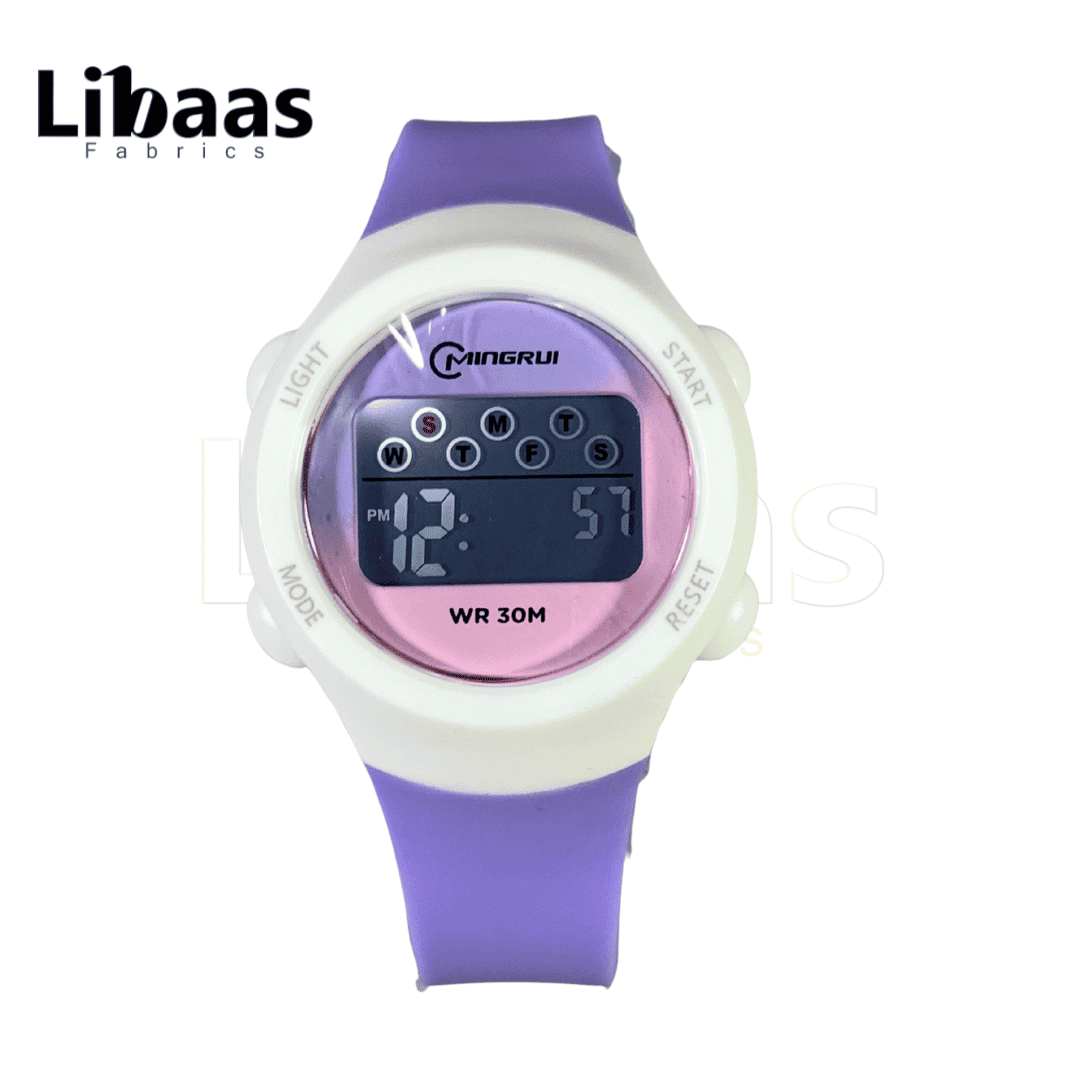 Purple & White Digital Watch with Pink Dial - Libaas Fabrics