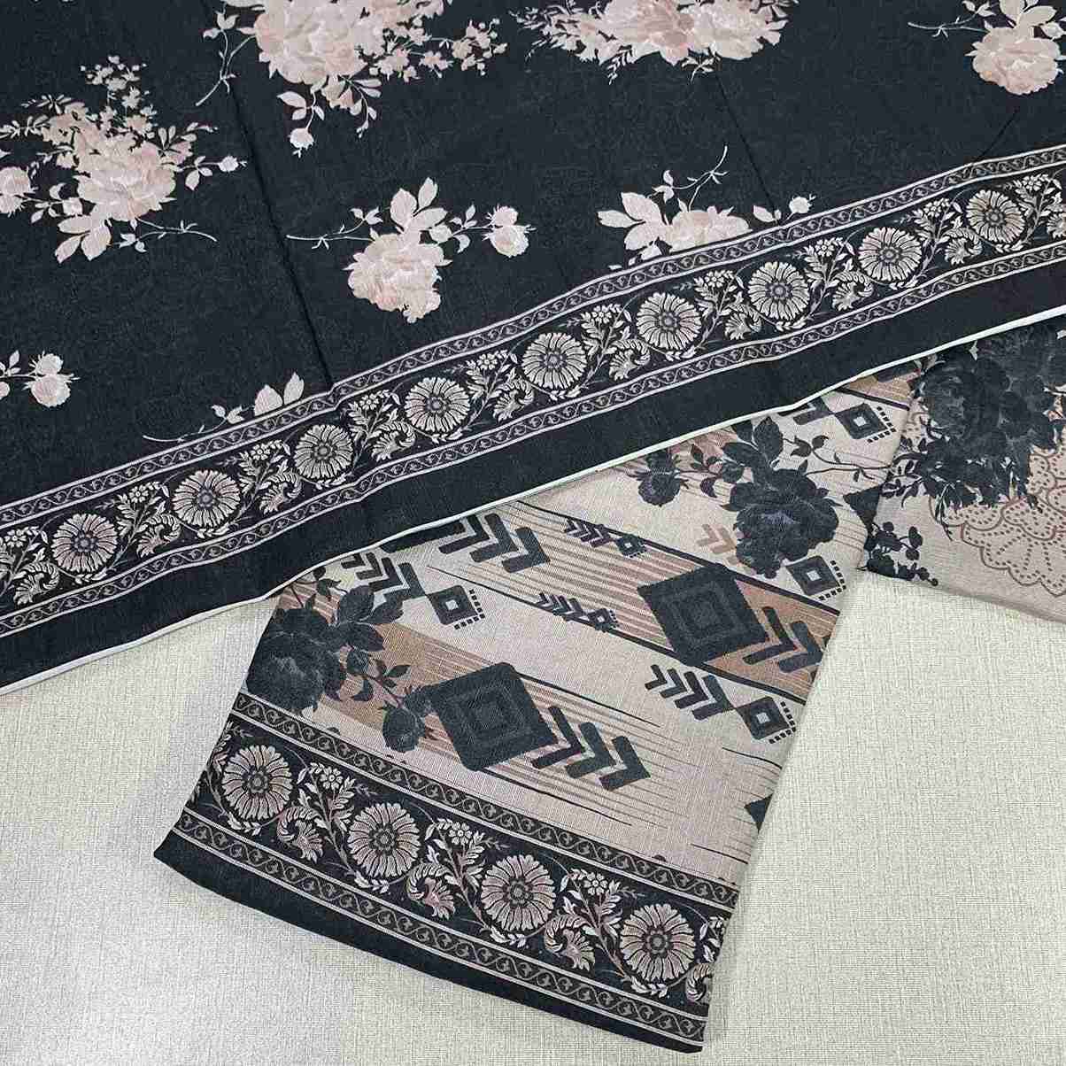 Safina Printed Khaddar 3 Piece (Unstitched) – Shirt, Dupatta & Trouser - Libaas Fabrics