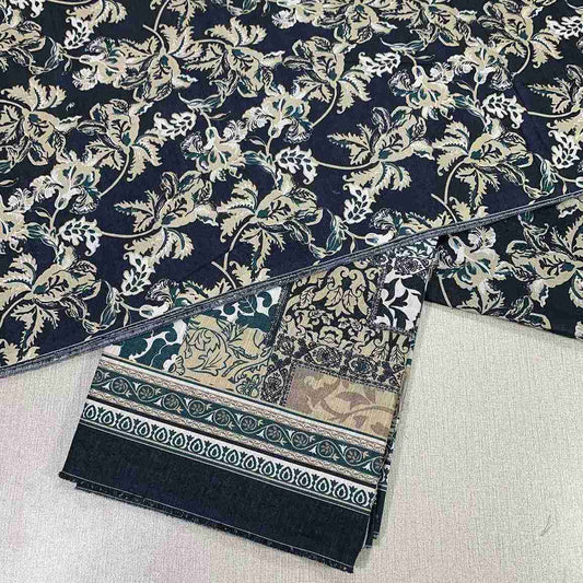 Safina Printed Khaddar 3 Piece (Unstitched) – Shirt, Dupatta & Trouser - Libaas Fabrics