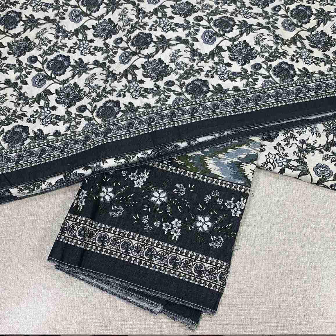 Safina Printed Khaddar 3 Piece (Unstitched) – Shirt, Dupatta & Trouser - Libaas Fabrics