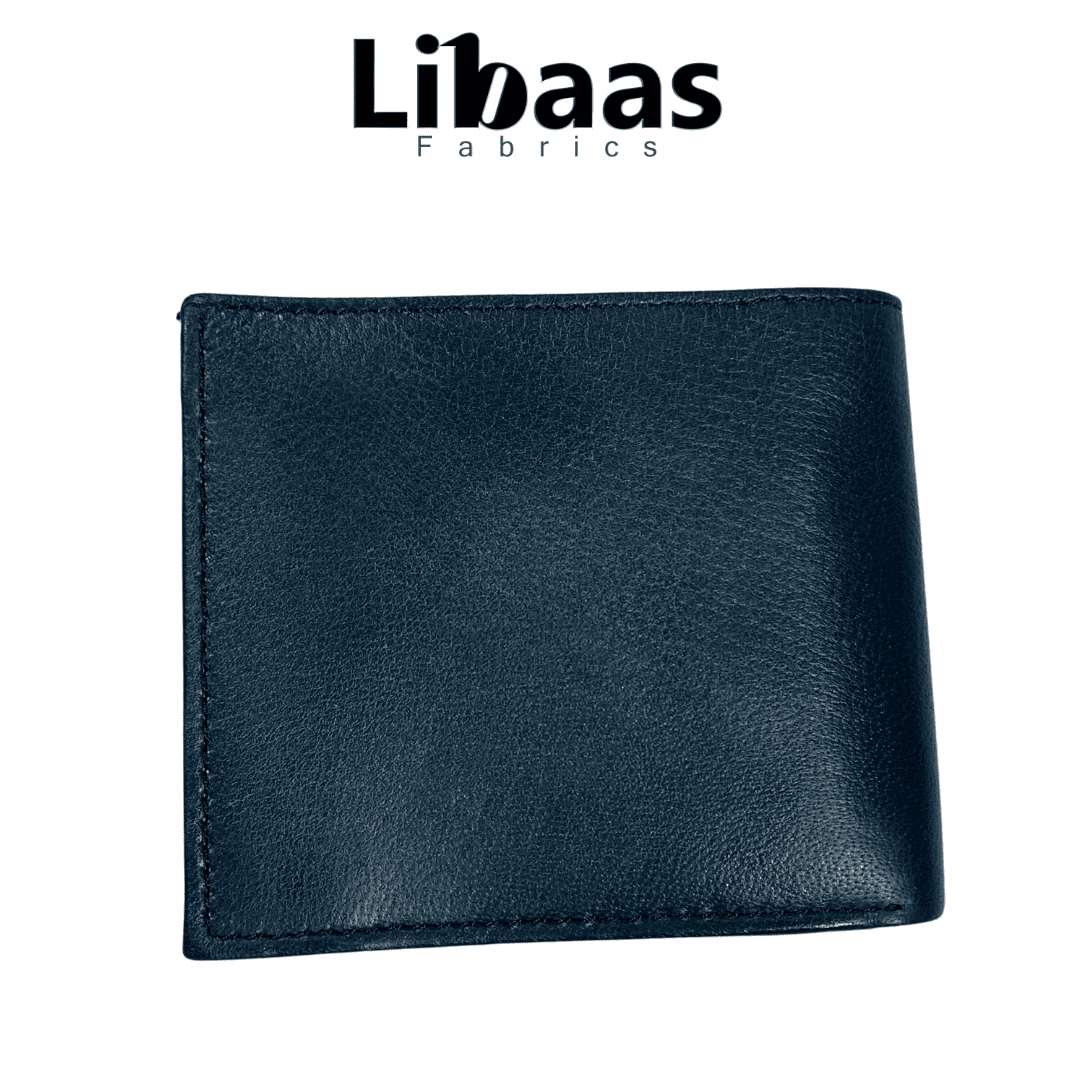 Sheep Leather Tri - Fold Wallet with Transparent ID Slots – Navy Blue - Libaas Fabrics