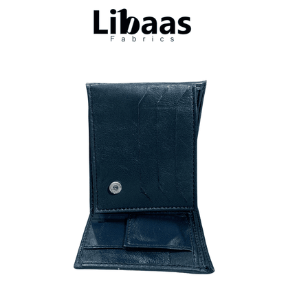 Sheep Leather Tri - Fold Wallet with Transparent ID Slots – Navy Blue - Libaas Fabrics