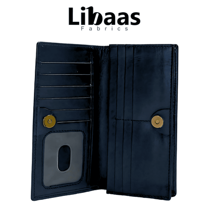 Snap Button Wallet – Black Leather Organizer - Libaas Fabrics