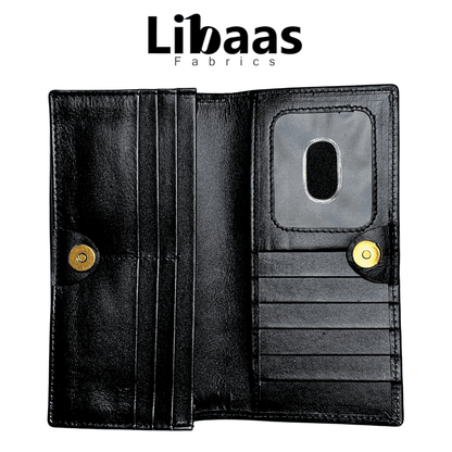 Snap Button Wallet – Black Leather Organizer - Libaas Fabrics