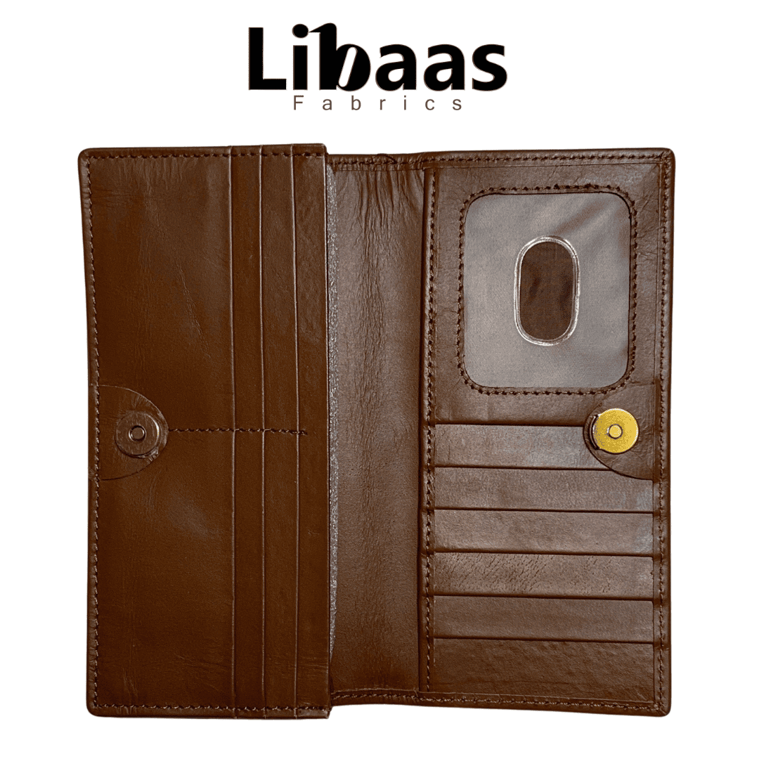 Snap Button Wallet – Brown Leather Organizer - Libaas Fabrics