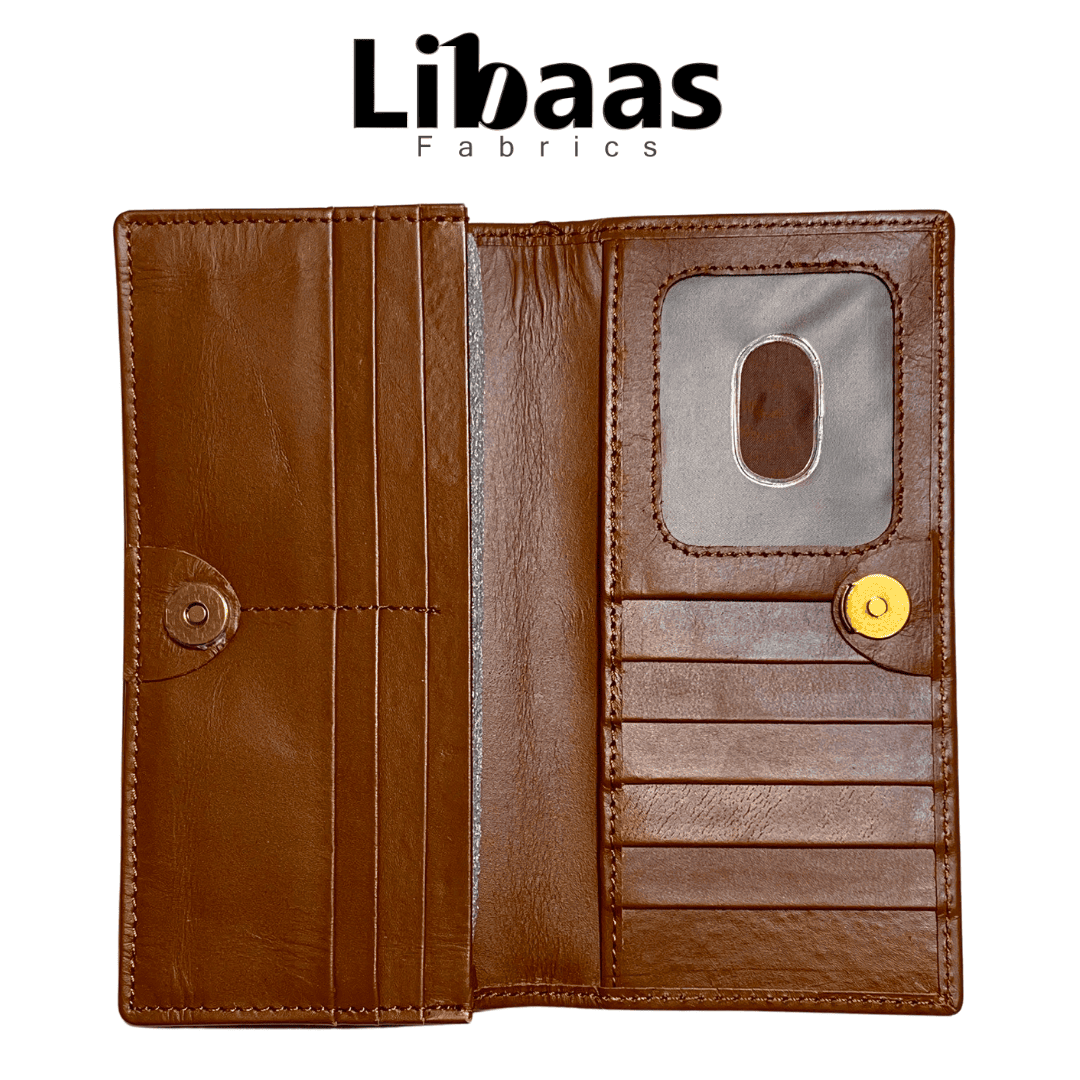 Snap Button Wallet – Brown Leather Organizer - Libaas Fabrics