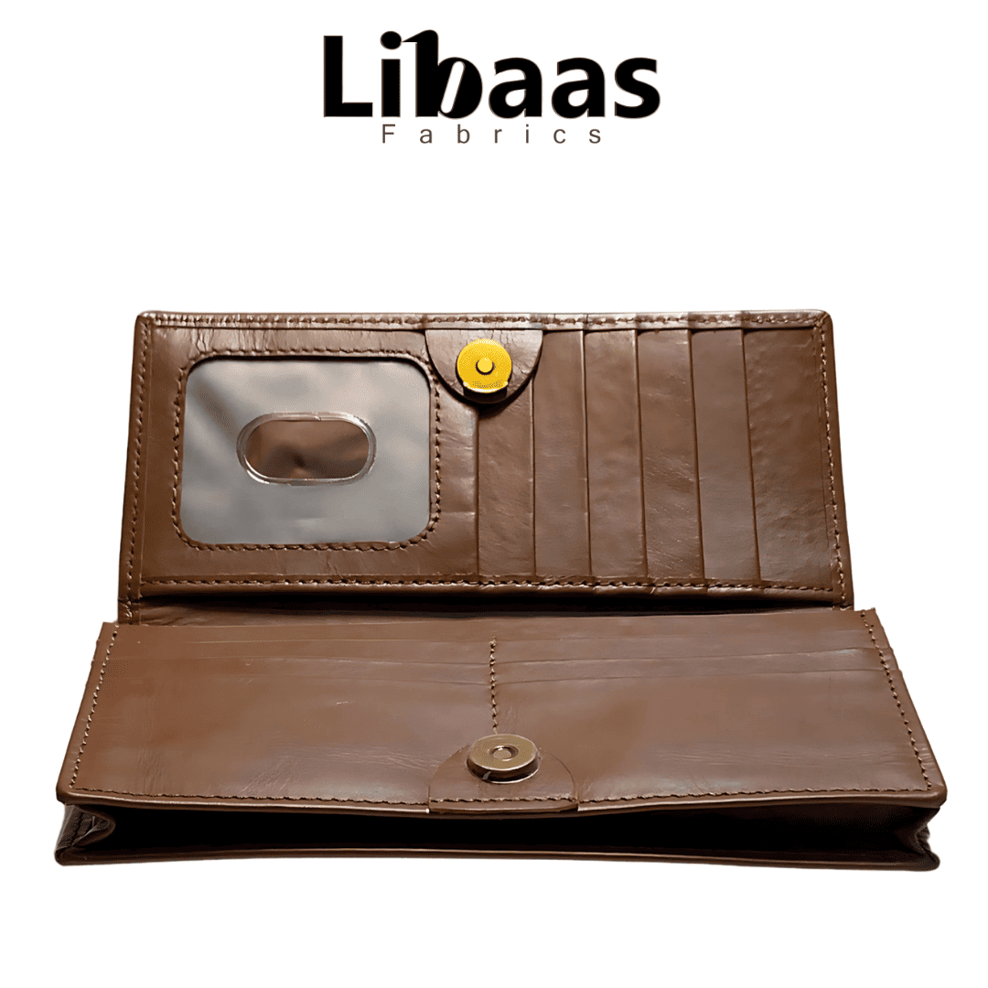 Snap Button Wallet – Brown Leather Organizer - Libaas Fabrics