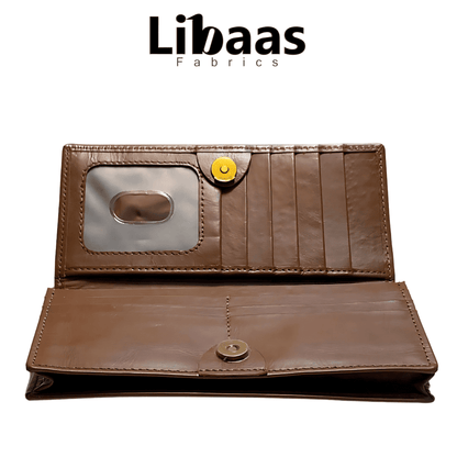 Snap Button Wallet – Brown Leather Organizer - Libaas Fabrics