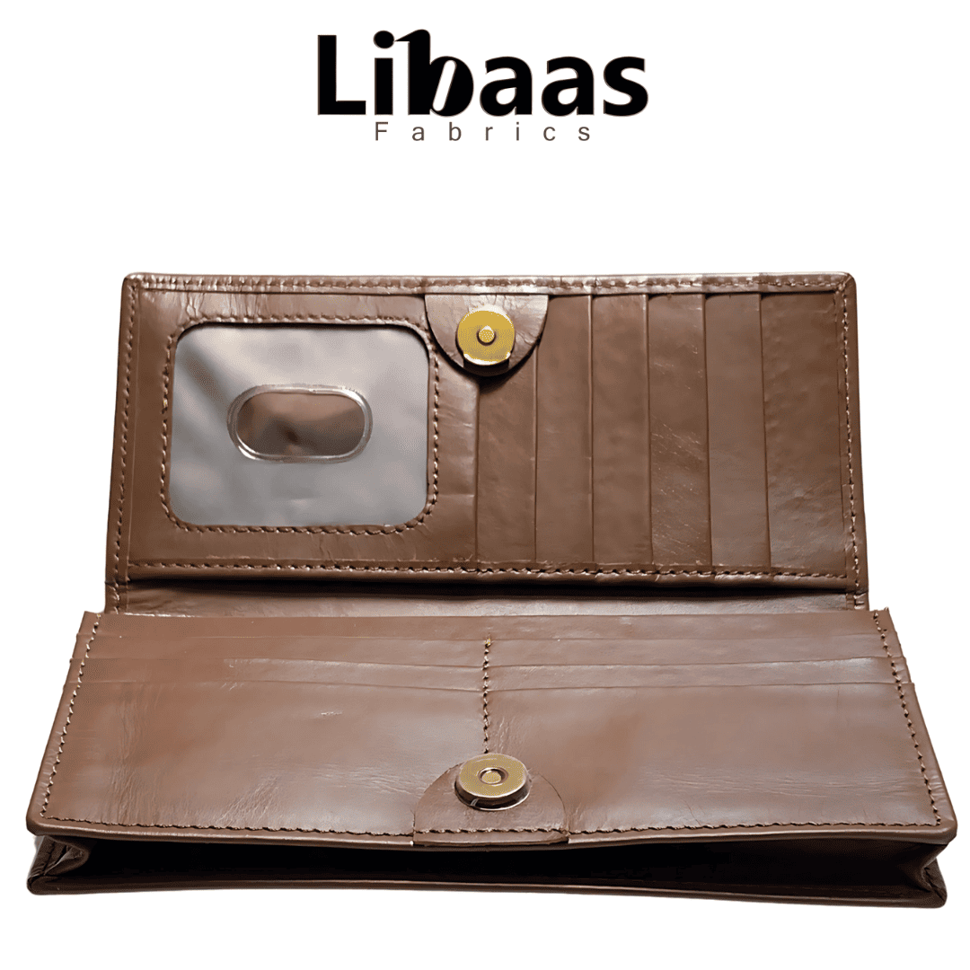 Snap Button Wallet – Dark Brown Leather Organizer - Libaas Fabrics