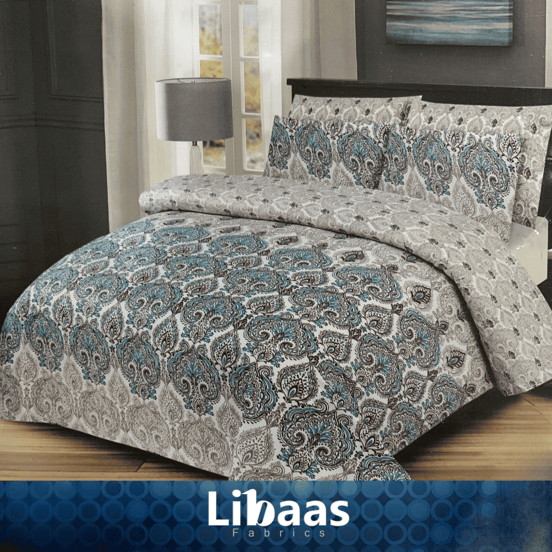 Teal & Maroon Paisley Print Bed Sheet Set - Libaas Fabrics