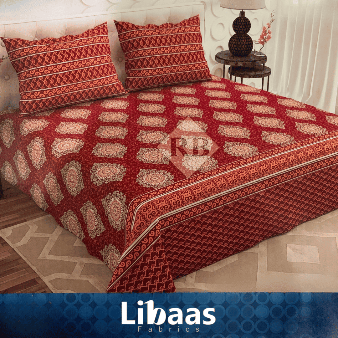 Traditional Red & Maroon Cotton Bed Sheet Set - Libaas Fabrics