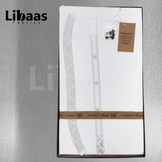 White Cotton Kurta Fabric – Classic Embroidered Neckline (Unstitched) - Libaas Fabrics